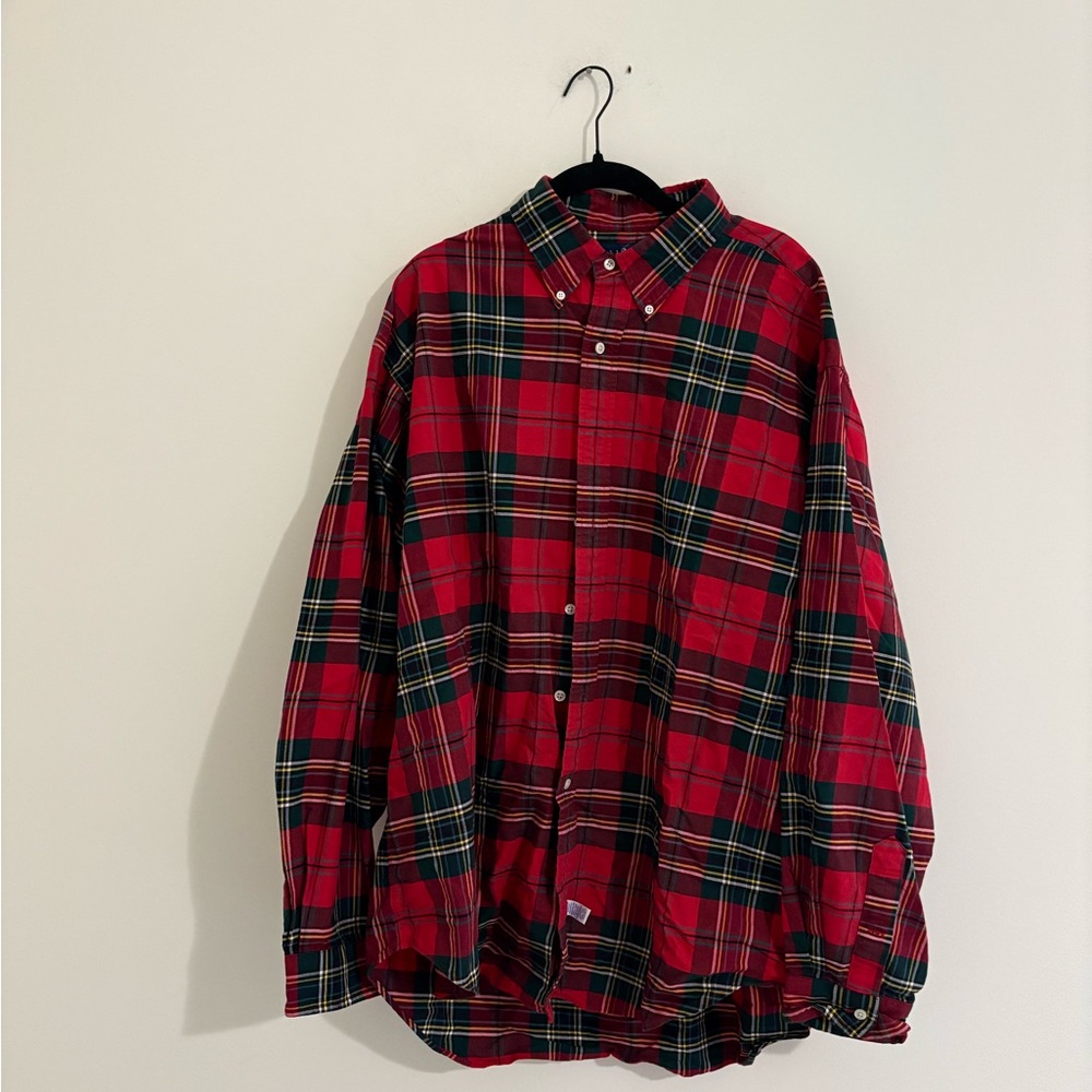 Ralph Lauren Men's Red and Green Plaid Shirt